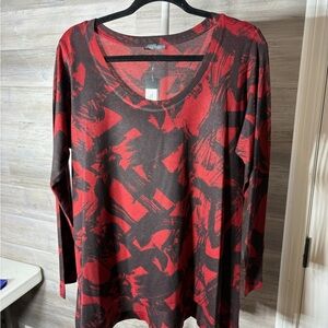 Nally & Millie Red and Black Abstract Brushstroke Long Sleeve Tee 1064